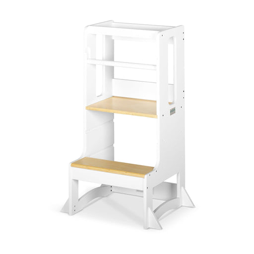 Adjustable Steps2 Learning™ tower - White and Varnish