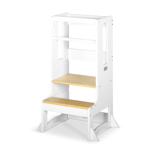 Adjustable Steps2 Learning™ tower - White and Varnish