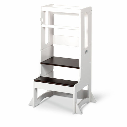 Adjustable Steps2 Learning™ tower - White and Walnut