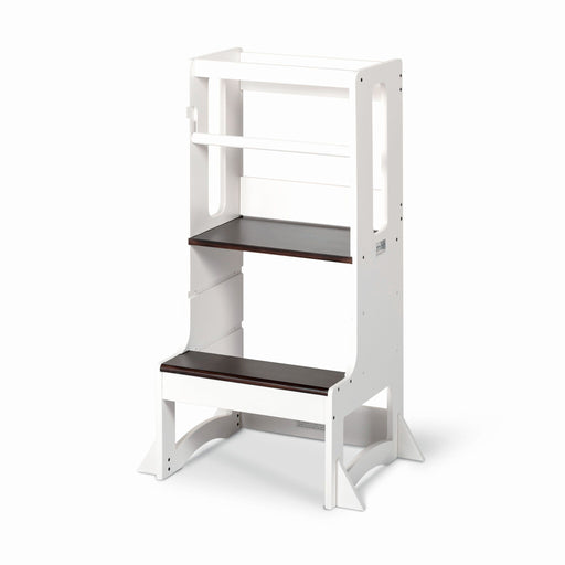 Adjustable Steps2 Learning™ tower - White and Walnut