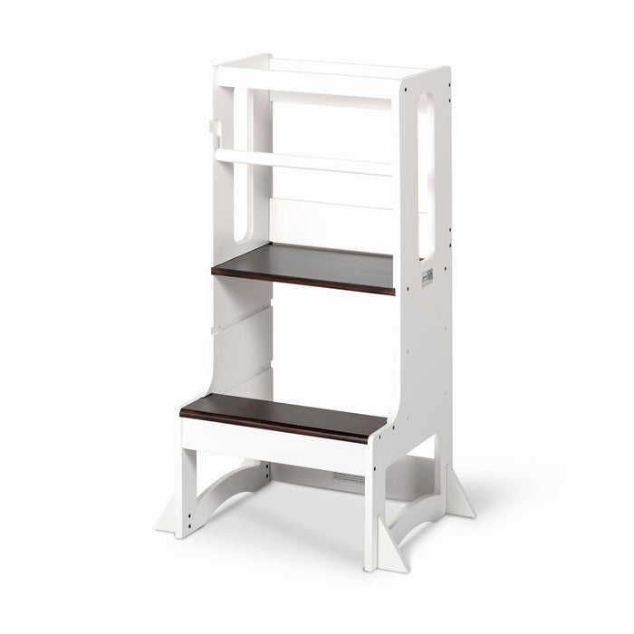 Adjustable Steps2 Learning™ tower - White and Walnut